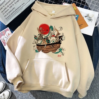 Áo hoodie họa tiết hoạt hình Spirited Away Nhật Bản vui nhộn phong cách thập niên 90
