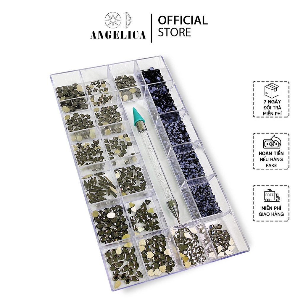 Combo Khay Đá Nail Màu Đen Khói Chân Bằng Và Chân Lưới Kèm Phụ Kiện Móng ANGELICA KCB-599