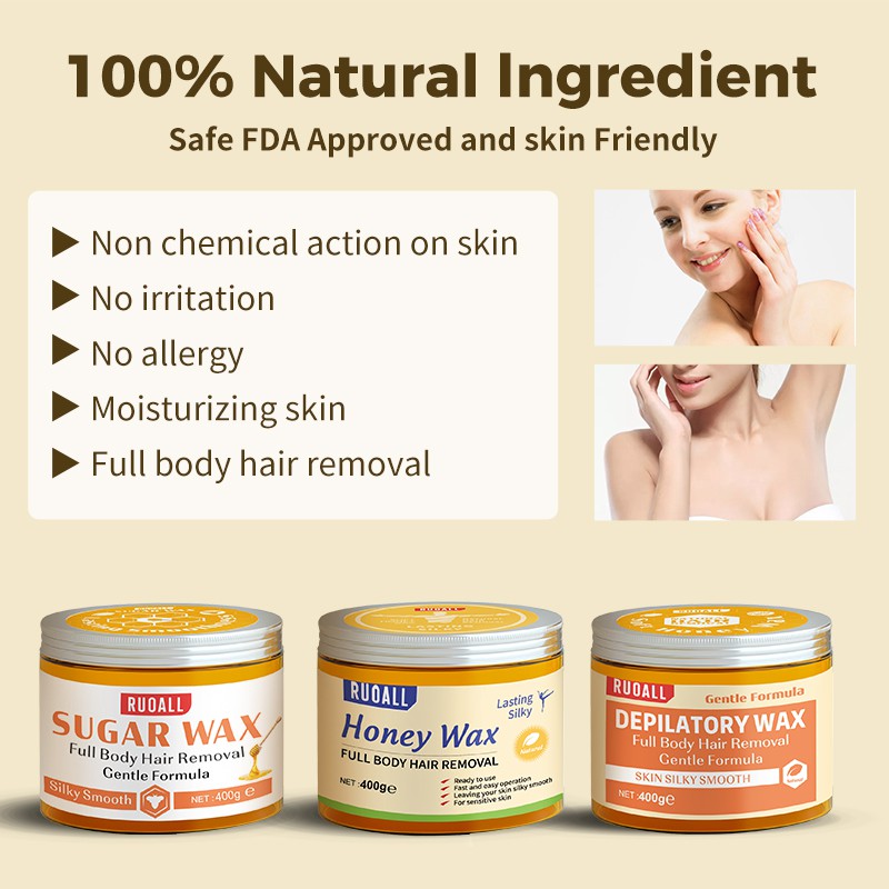 Ảnh RUOALL Wax Lông An Toàn 400g Kèm 10 tờ giấy và 2 que wax 4