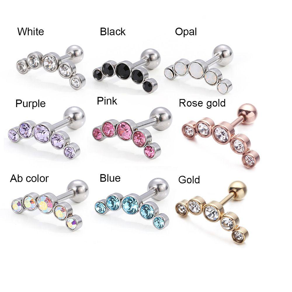 TRACEYILLOIAN 1 Chiếc Bông Tai Punk Rock Thép Không Gỉ Thanh Pha Lê Đá Quý Opal Trang Sức Cơ Thể