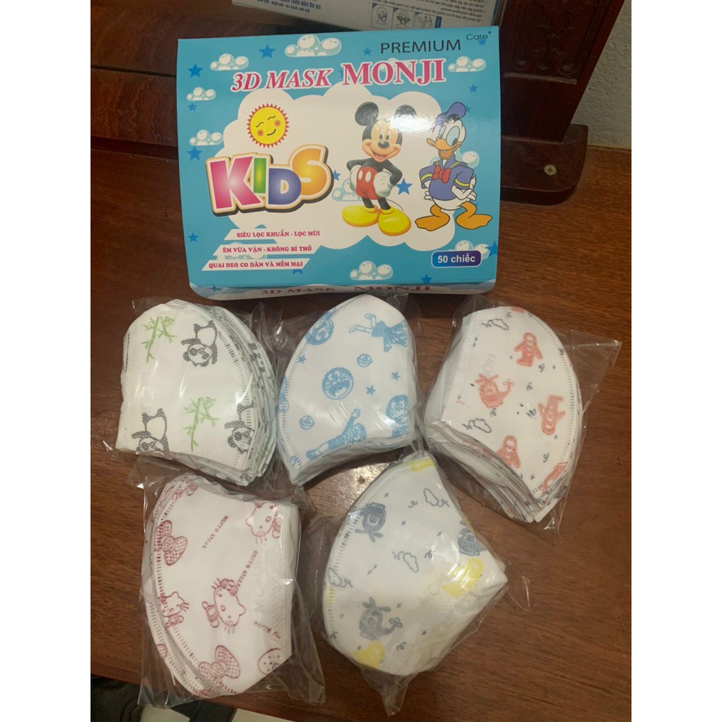 COMBO 3 HỘP 150 CHIẾC 3D MONJ DÀNH CHO BÉ TỪ 2-10 TUỔI, KHẨU TRANG CHO BÉ