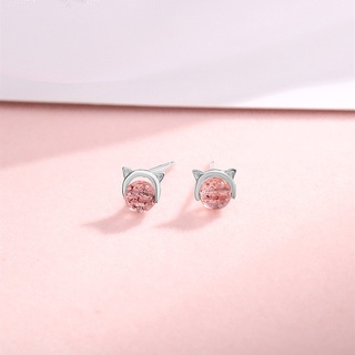 ❤ Bông tai pha lê dâu tây cổ điển sang trọng nhẹ nhàng Nữ Hàn Quốc đơn giản Bông tai mèo Mini trang sức