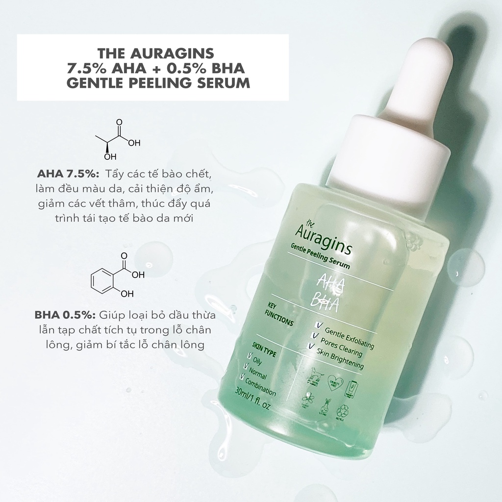 Mô tả Tinh Chất Tẩy Tế Bào Chết The Auragins 7.5% AHA + 0.5% BHA Gentle Peeling - 2
