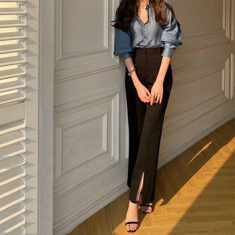quần vải ống loe xẻ tà ulzzang kèm bảng size ở cuối
