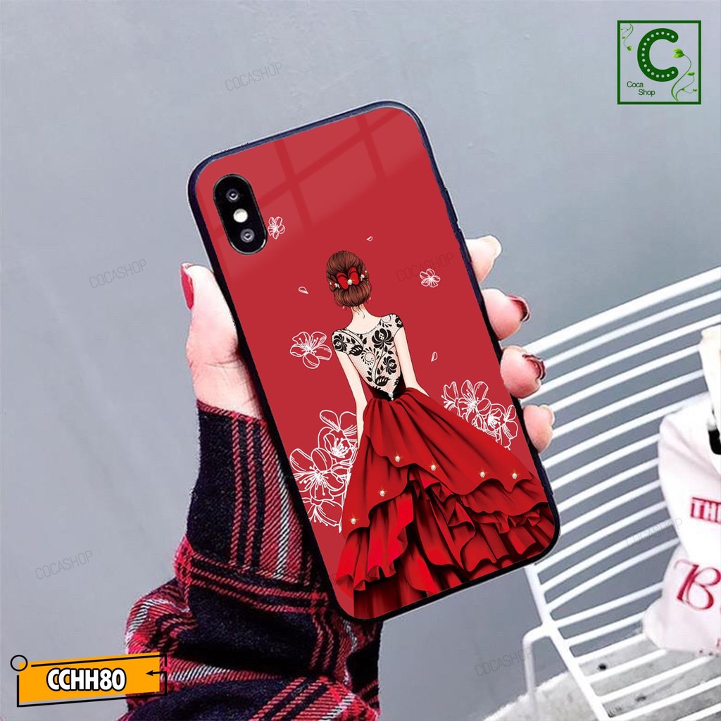 Ốp lưng iphone mặt kính in hình cực đẹp, chống chày xước - Cô dâu diện váy màu đỏ cuốn hút mê hồn