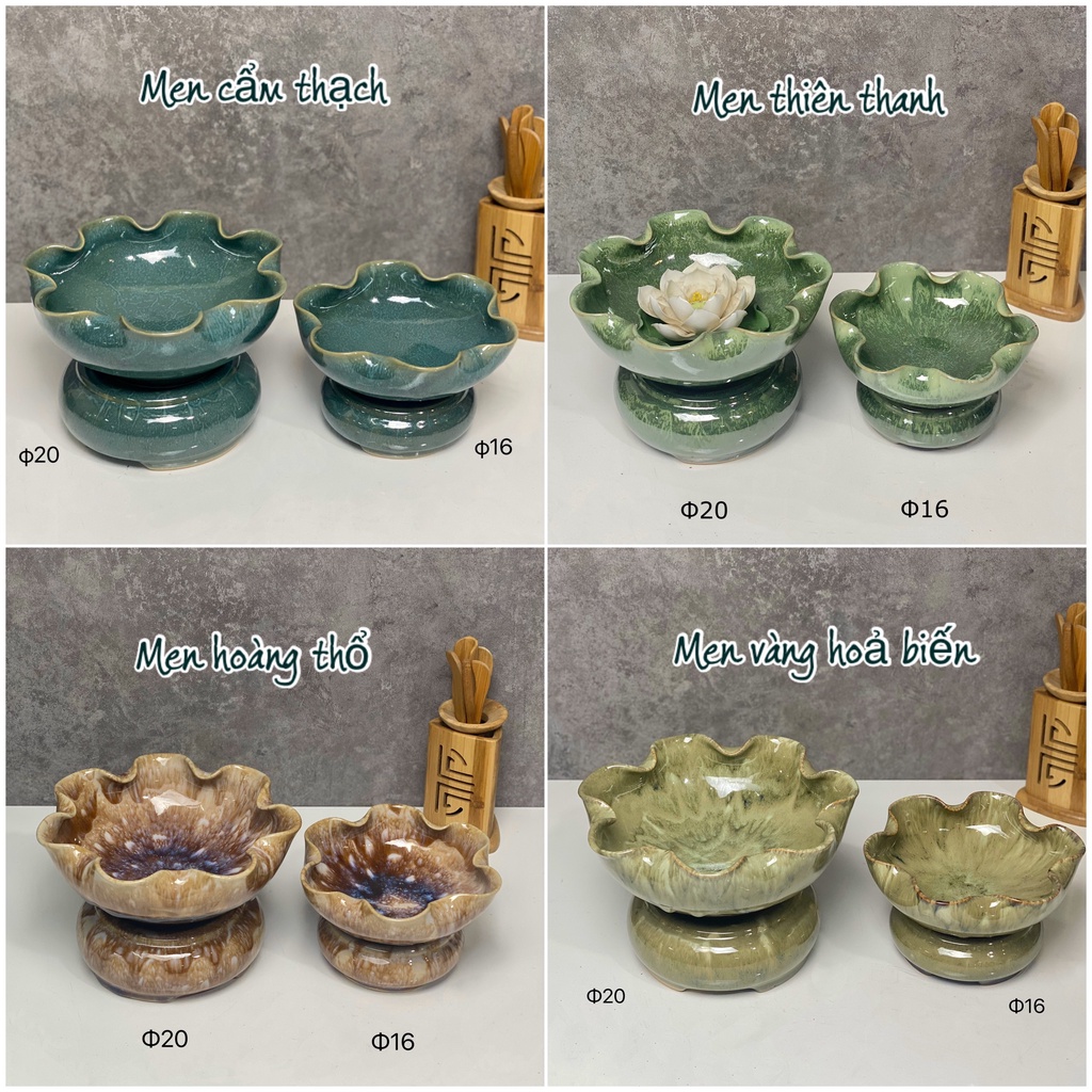 (size phi(16cm,20cm,24cm)Bát thả hoa tụ thủy minh đường phát tài,thần vật trên ban thờ thần tài