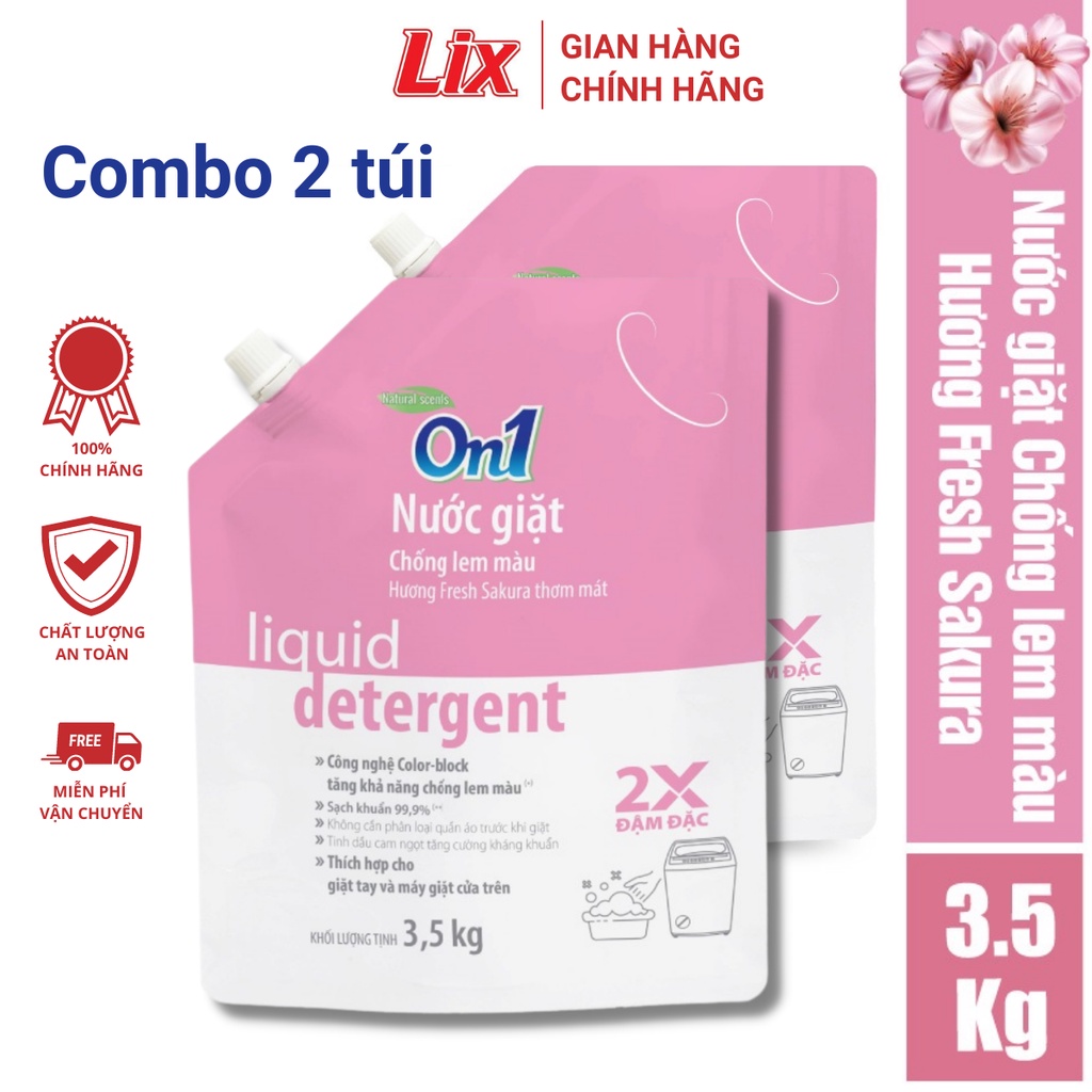 Ảnh Combo 2 túi nước giặt xả On1 chống lem màu hương Fresh Sakura 3.5Kg/ túi 2C- N6403 sạch khuẩn, khử mùi 1