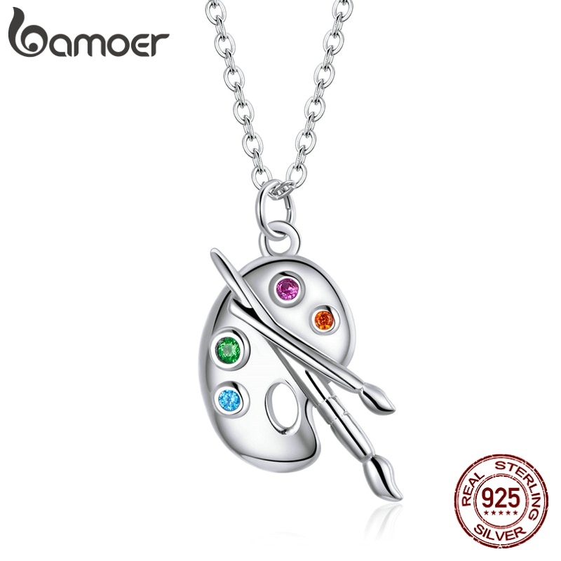Dây Chuyền Bamoer Scn457 bạc 925 Màu Bạc Mặt Hình Bảng Vẽ Nghệ Thuật Và Cọ Đính Đá Zircon Thời Trang Cho Phụ Nữ