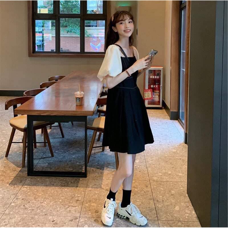 ĐẦM XÒE 2 MÀU ĐEN ĐỎ - MANLI DRESS