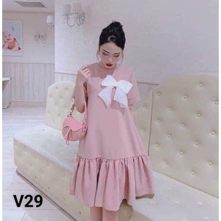 Váy bầu màu hồng đuôi cá ViBa [VB65] chất đũi mềm mại thiết kế đuôi cá