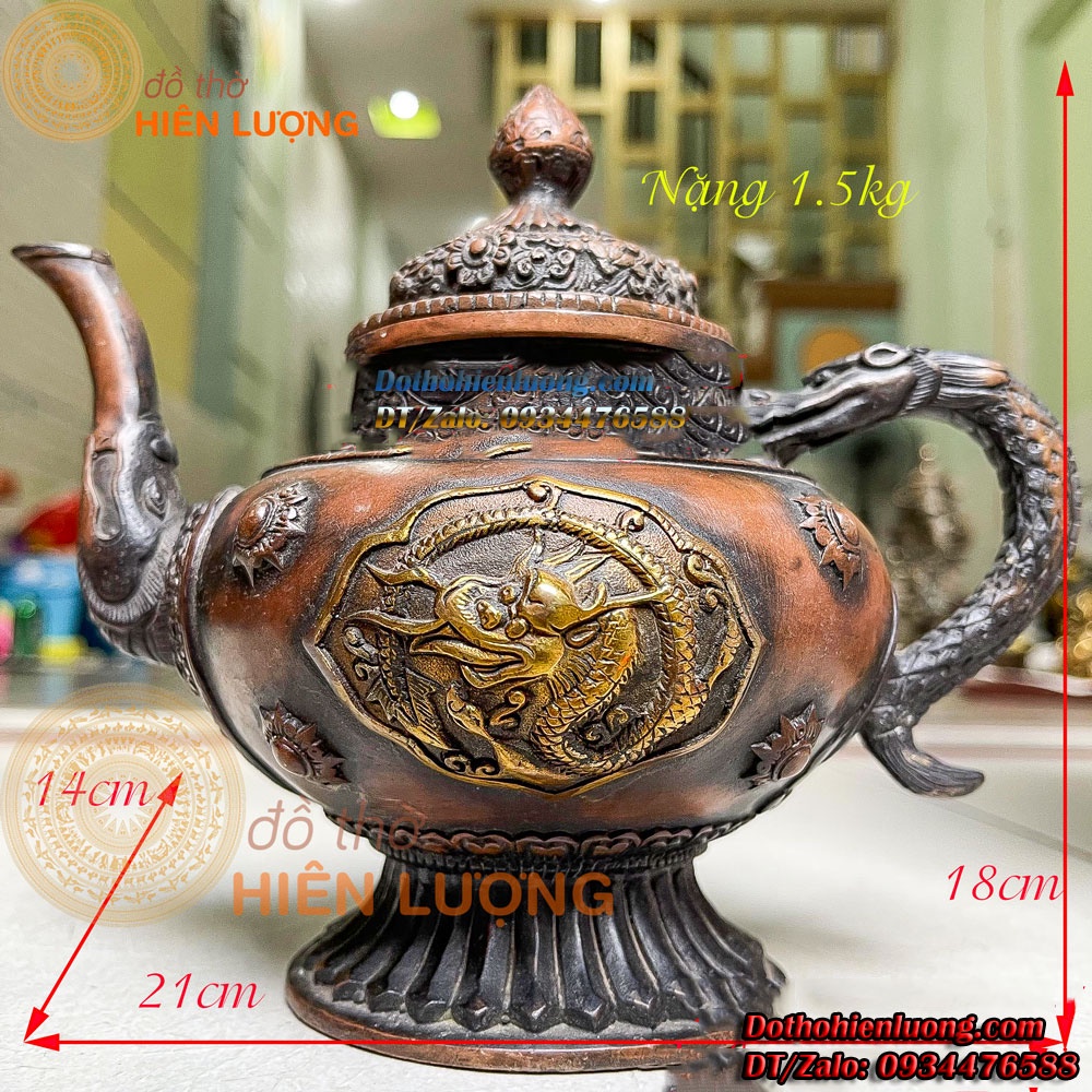 Ấm Trà Rồng Bằng Đồng Hun Màu Giả Cổ Cao 18cm, Nặng 1,5kg Đẹp - Đồ Thờ ...