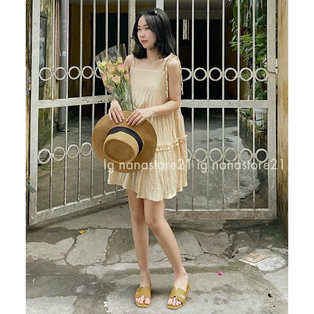 ĐẦM HAI DÂY CỘT VẢI XỐP HAI LỚP DÀY DẶN XIN XẮN - MINA DRESS