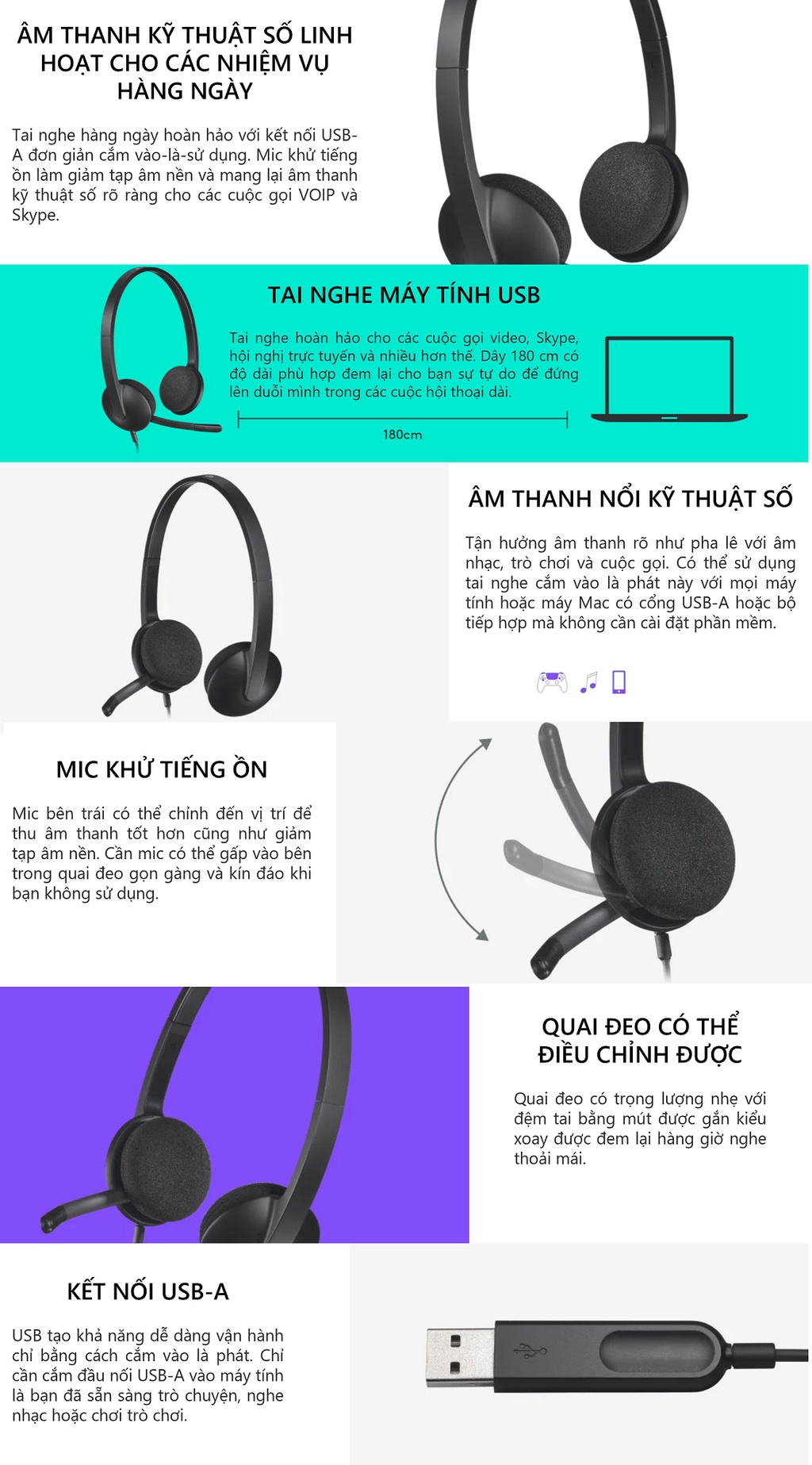 Mô tả Tai nghe có dây Logitech H340 - Mic giảm ồn, kết nối USB-A - 1