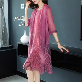 Đầm Voan Lụa Cao Cấp Hai Mảnh Trung Niên Dự Tiệc VH72