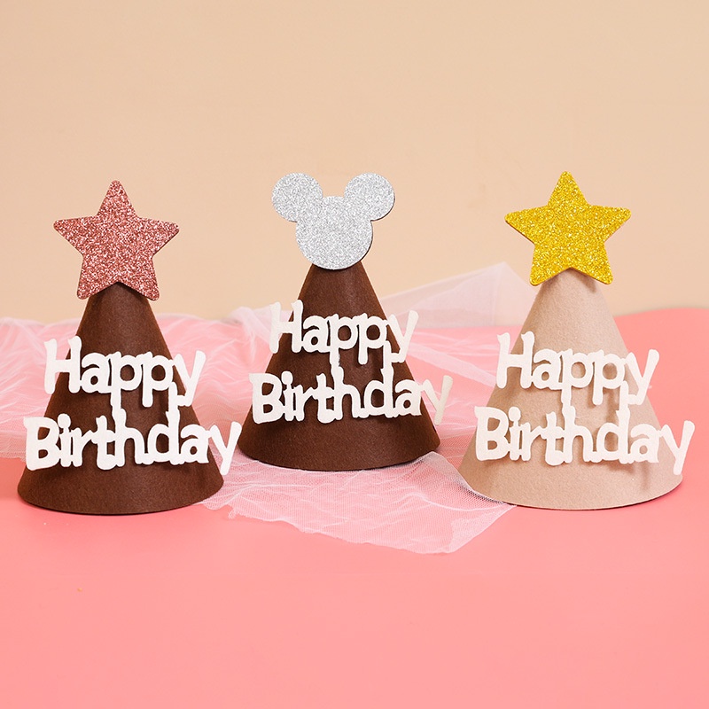 Mũ sinh nhật Hàn Quốc, mũ Happy Birthday vải dạ 3D nhiều mẫu dễ thương - Kem Shop K28