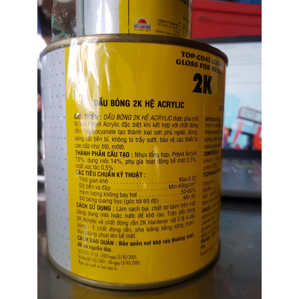 SƠN DẦU PHỦ BÓNG 2K MOTO KIỀU VÀNG 1kg