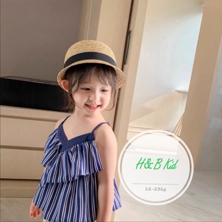 Bộ hai dây bé gái mặc hè, bộ hè áo hai dây sọc chéo bé gái, bộ quần đũi bé gái hottrend