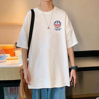 Áo Thun Cotton Mềm Mại Dáng Rộng Tay Cộc Thoải Mái In Hình Doraemon Cho Nam