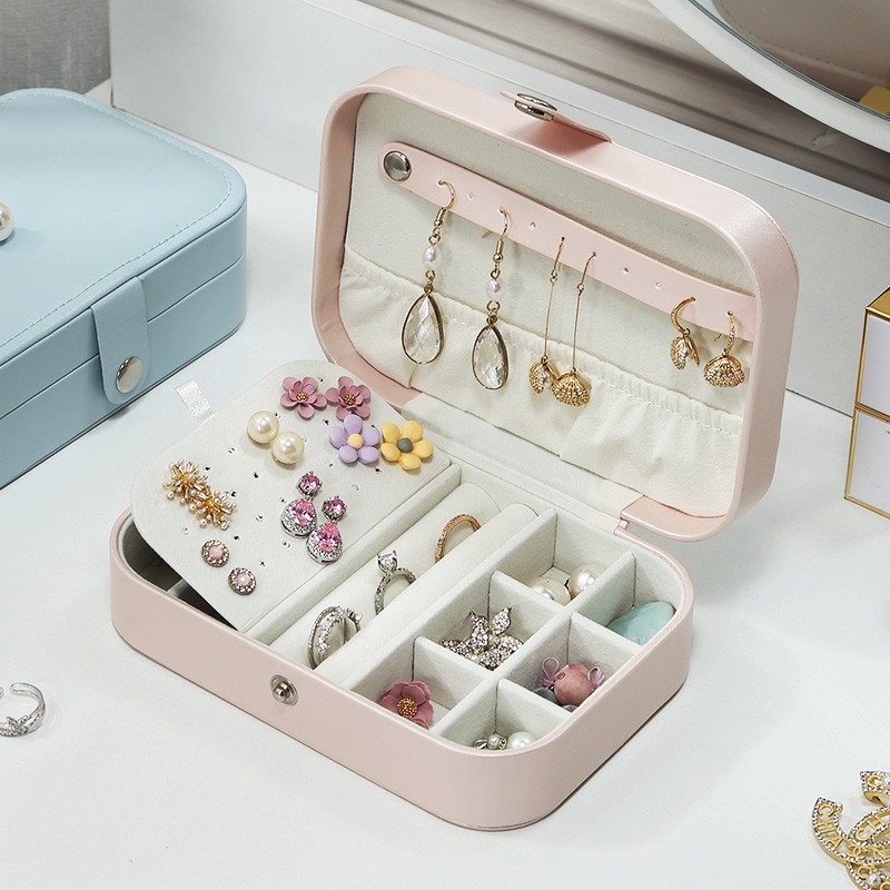 Hộp Đựng Trang Sức Bằng Da Lót Nhung Thiết Kế Nhỏ Gọn Tiện Dụng Mang Theo Du Lịch