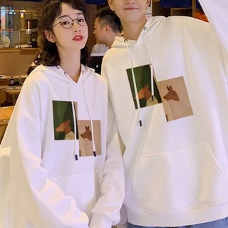 Áo Hoodie UNISEX Tay Dài Dáng Rộng In Hình Hươu Phong Cách Cổ Điển