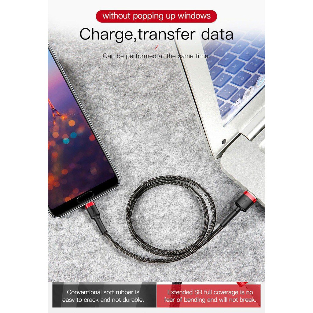 Ảnh Cáp sạc nhanh truyền dữ liệu Baseus Cafule USB to TypeC cho Smart phone - Table/IP15/15 Pro Max/15 Pro/16/6Pro/16promax 3