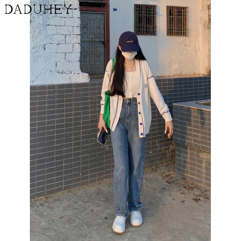 Ảnh Daduhey Quần jean ống rộng eo cao phong cách retro Hàn Quốc 6 màu sắc tùy chọn 4