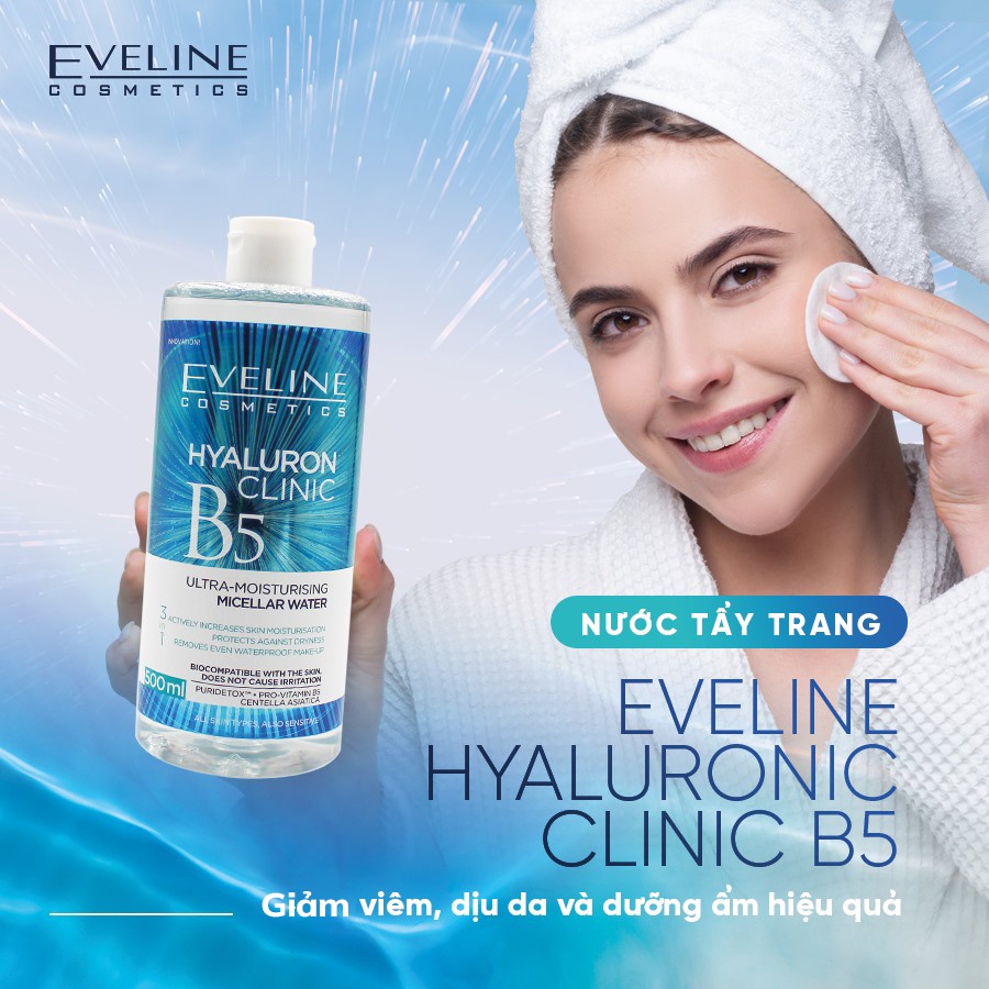 Nước Tẩy Trang Dưỡng Ẩm Sâu 3 Tác Động Vượt Trội Eveline Hyaluron Clinic B5 500ml