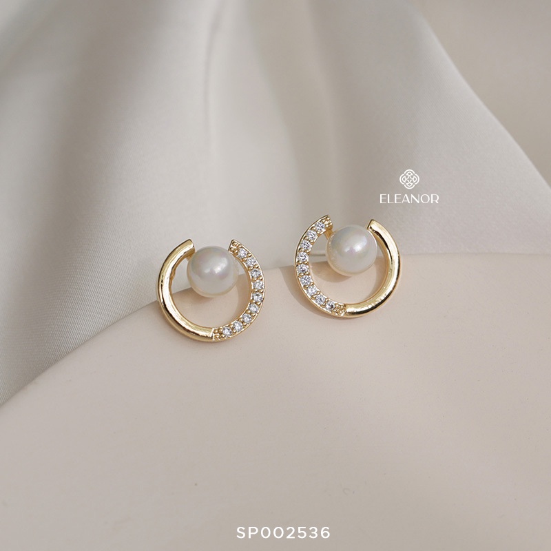 Bông tai nữ chuôi bạc 925 Eleanor Accessories viền hở ngọc trai nhân tạo phụ kiện trang sức 2536