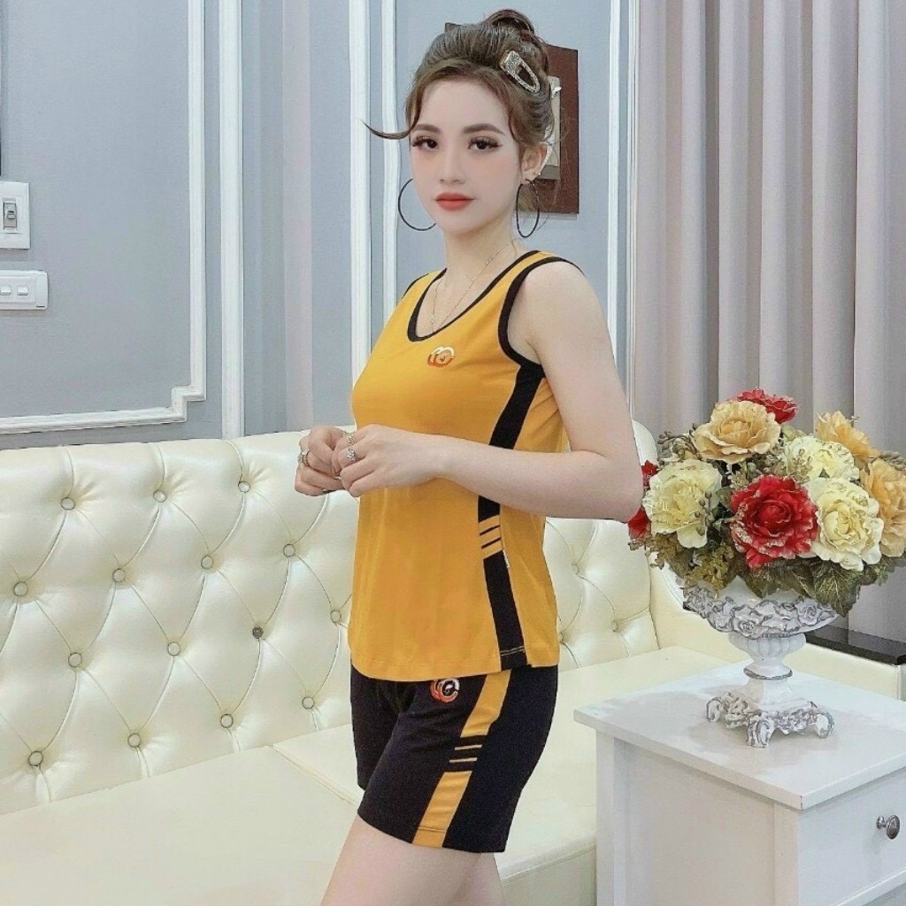 Đồ bộ nữ đồ mặc nhà thể thao dễ thương bigsize Set đồ bộ nữ đồ ngủ quần đùi áo ba lổ thun cotton co giãn ESHOP BD01
