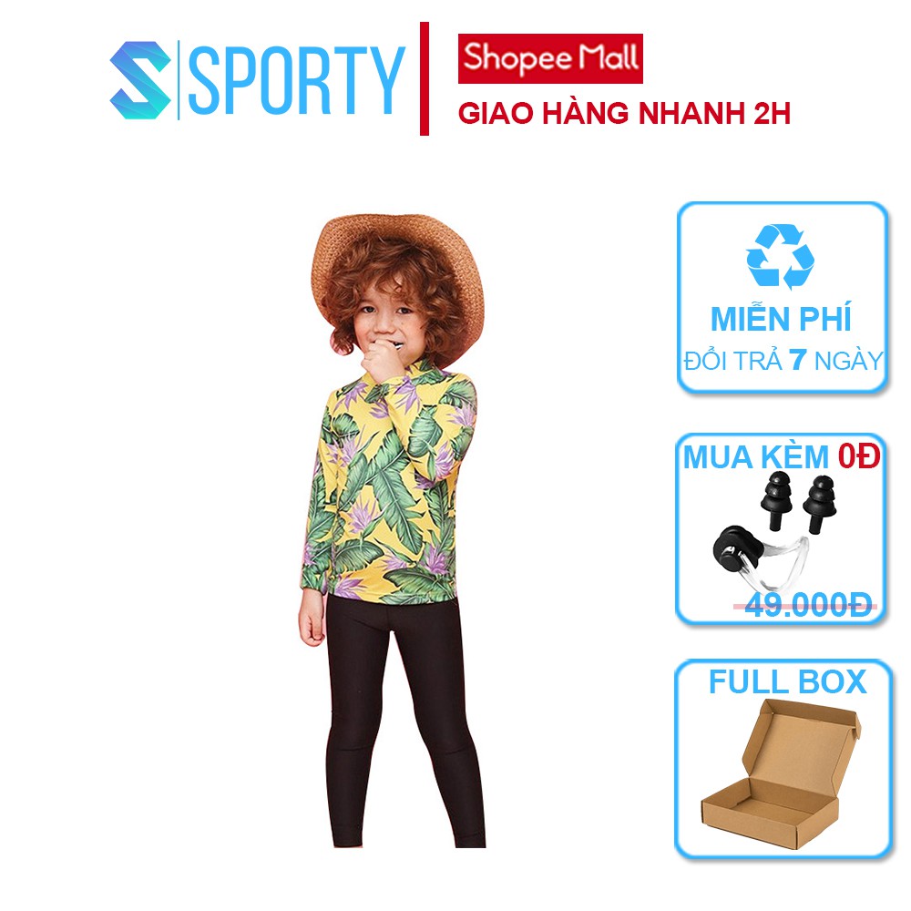 Đồ bơi trẻ em dài tay cho bé gái kèm quần dài lá xanh siêu xinh SPORTY