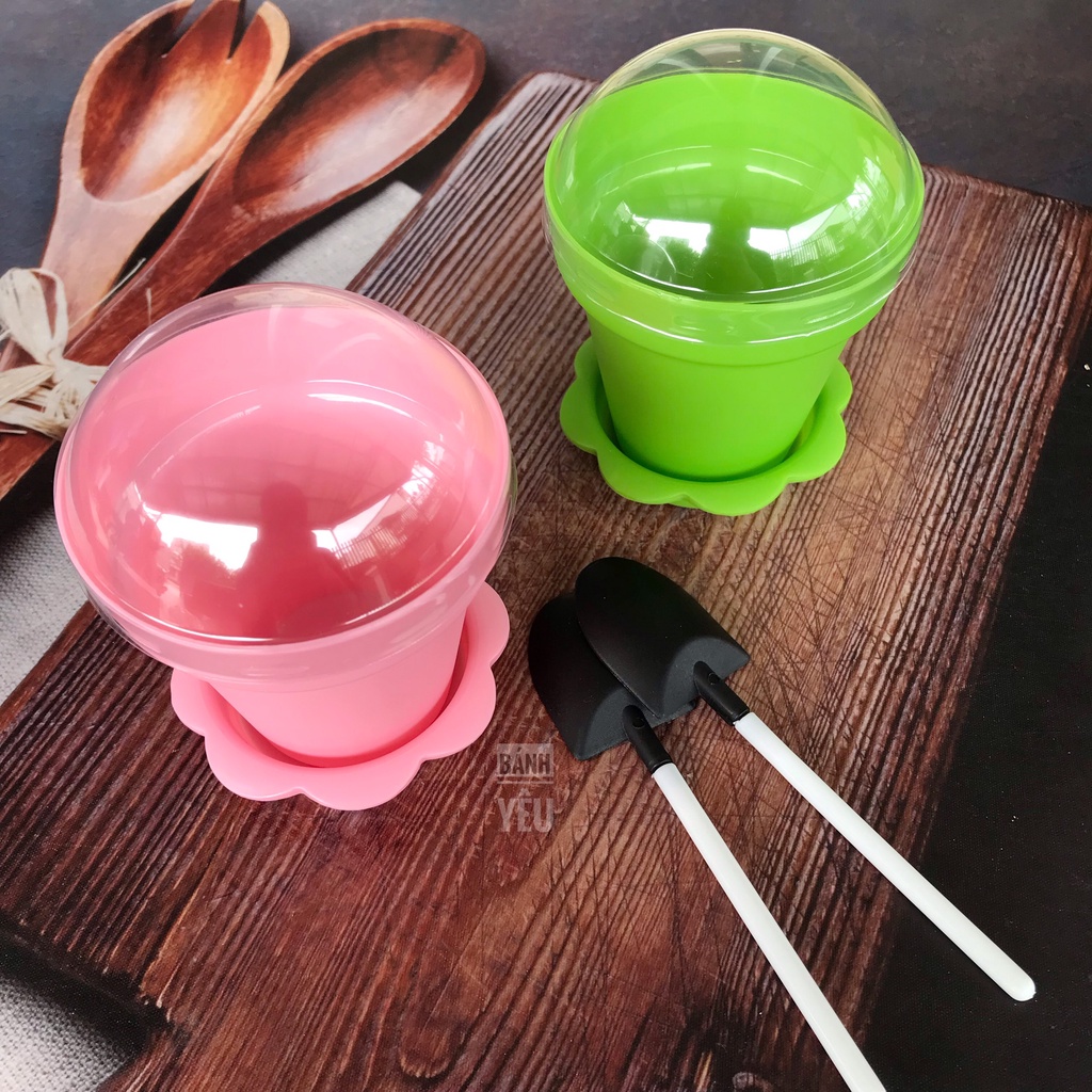 Bộ 5 Cốc Xẻng Chậu Cây Nắp Cầu Làm Bánh Tiramisu/ Ly chậu cây làm bánh mousse