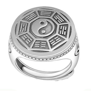 GODD Bagua Nhẫn Cân Bằng Có Thể Điều Chỉnh Bạc Vintage Âm Dương Biểu Tượng Gossip Nhẫn May Mắn