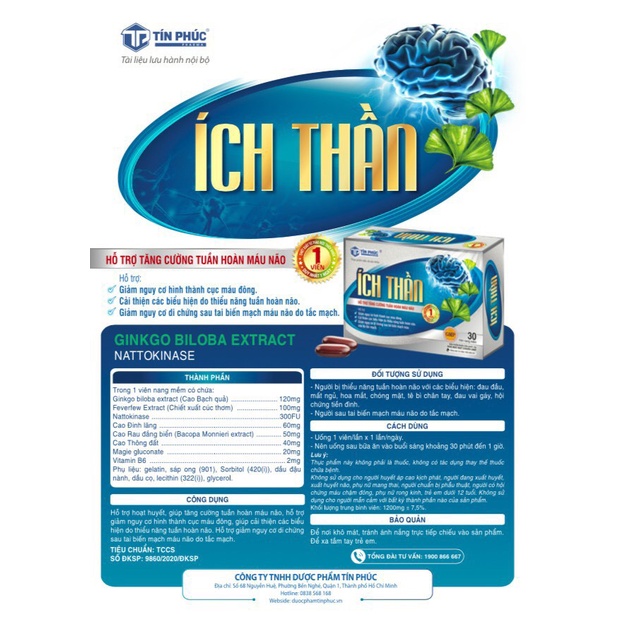 (1 Viên Mỗi Ngày) Ích Thần - Tăng Cường Lưu Thông Máu Não, Giúp Giảm Đau Đầu, Mất Ngủ, Tiền Đình, Phòng Ngừa Tai Biến