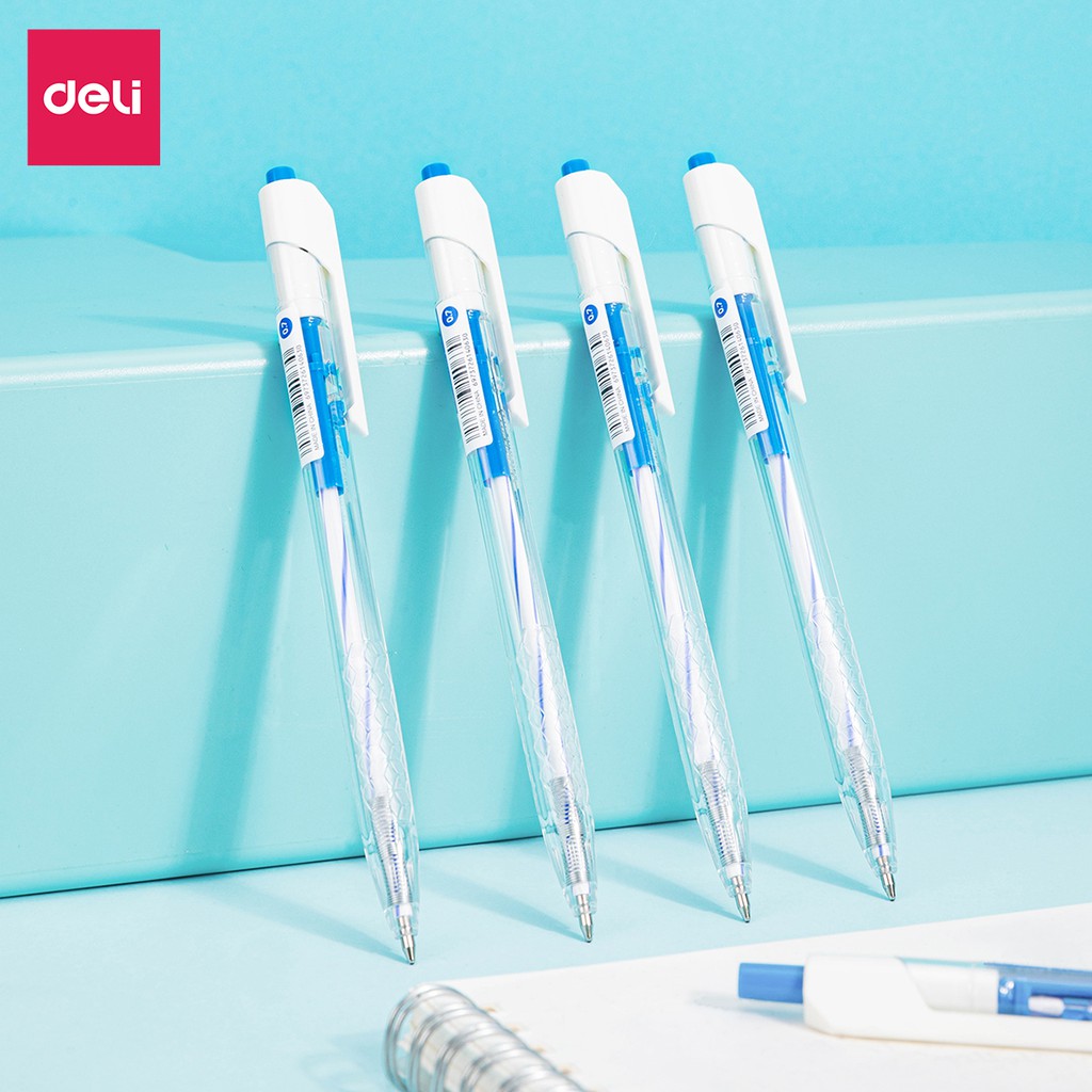[Chính hãng giá rẻ] Combo Bút bi bấm văn phòng 3 mực xanh đen đỏ ngòi 0.5mm 0.7mm Deli viết nét đều trơn tru học sinh