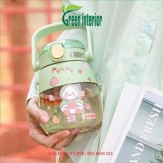 Bình giữ nhiệt 900ml Greeninterior, bình đựng nước siêu dễ thương tặng kèm dây đeo Màu Vàng