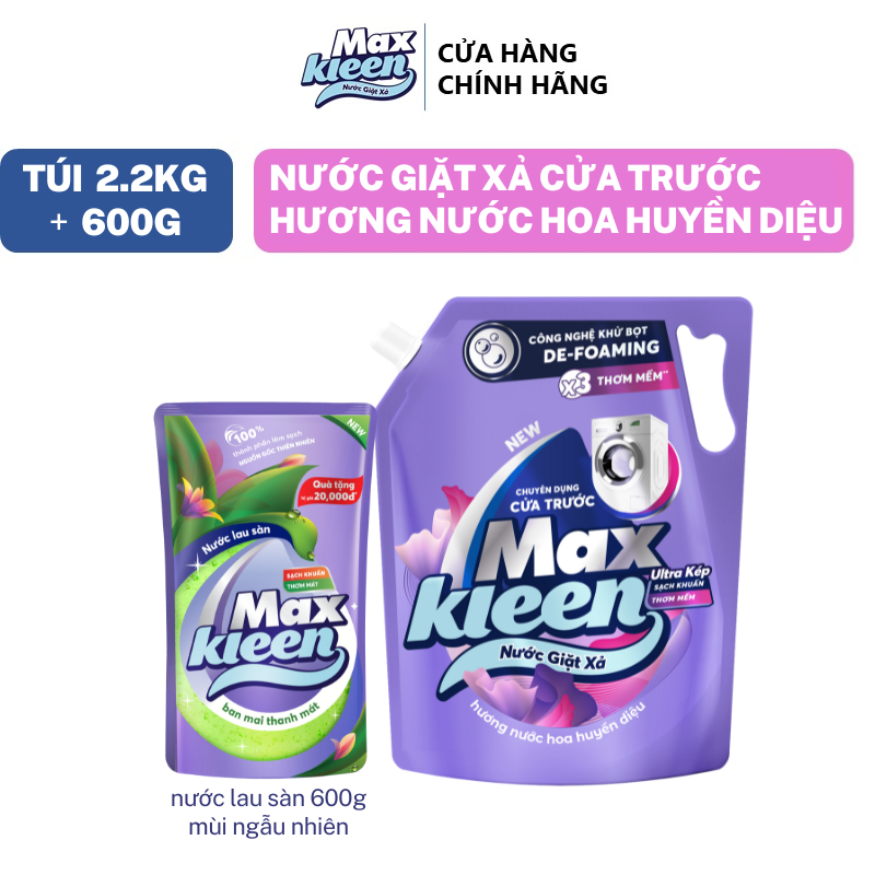 Ảnh Combo Túi Nước Giặt Xả MaxKleen chuyên dụng Cửa Trước 2.2kg + Túi nước lau sàn 600g mùi ngẫu nhiên 2
