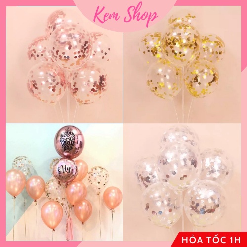 Set 5 bóng bay nhồi sequin kim tuyến tròn trang trí sinh nhật, trang trí phòng cưới - Kem Shop K86