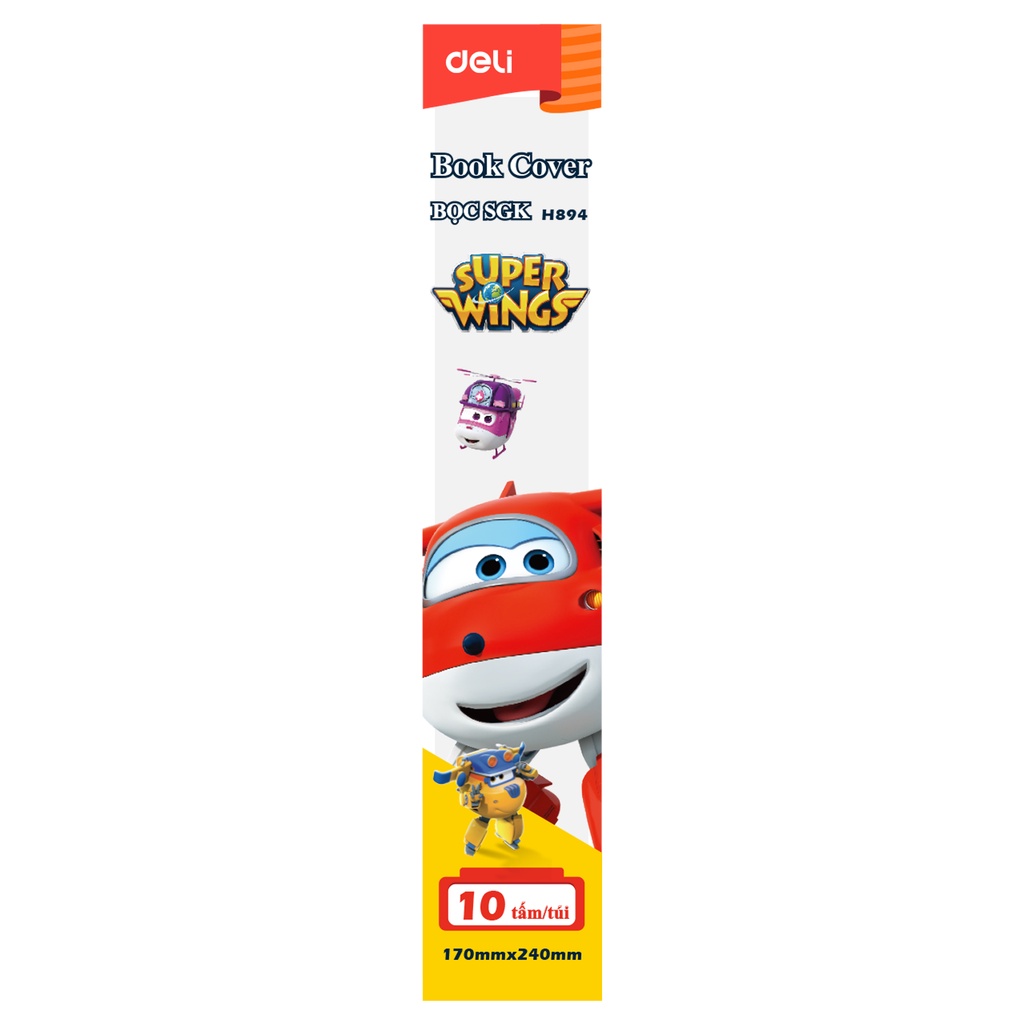 Bọc Sách Vở SGK Book Cover Super Wings Deli - Set 10 chiếc - Chống nước, chống rách, màu trong suốt dành cho Học sinh
