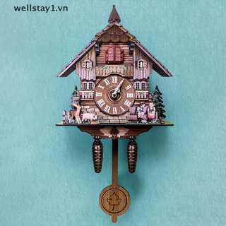 [wellstay1] Đồng Hồ Treo Tường Cuckoo Bằng Gỗ Thủ Công Cổ Điển