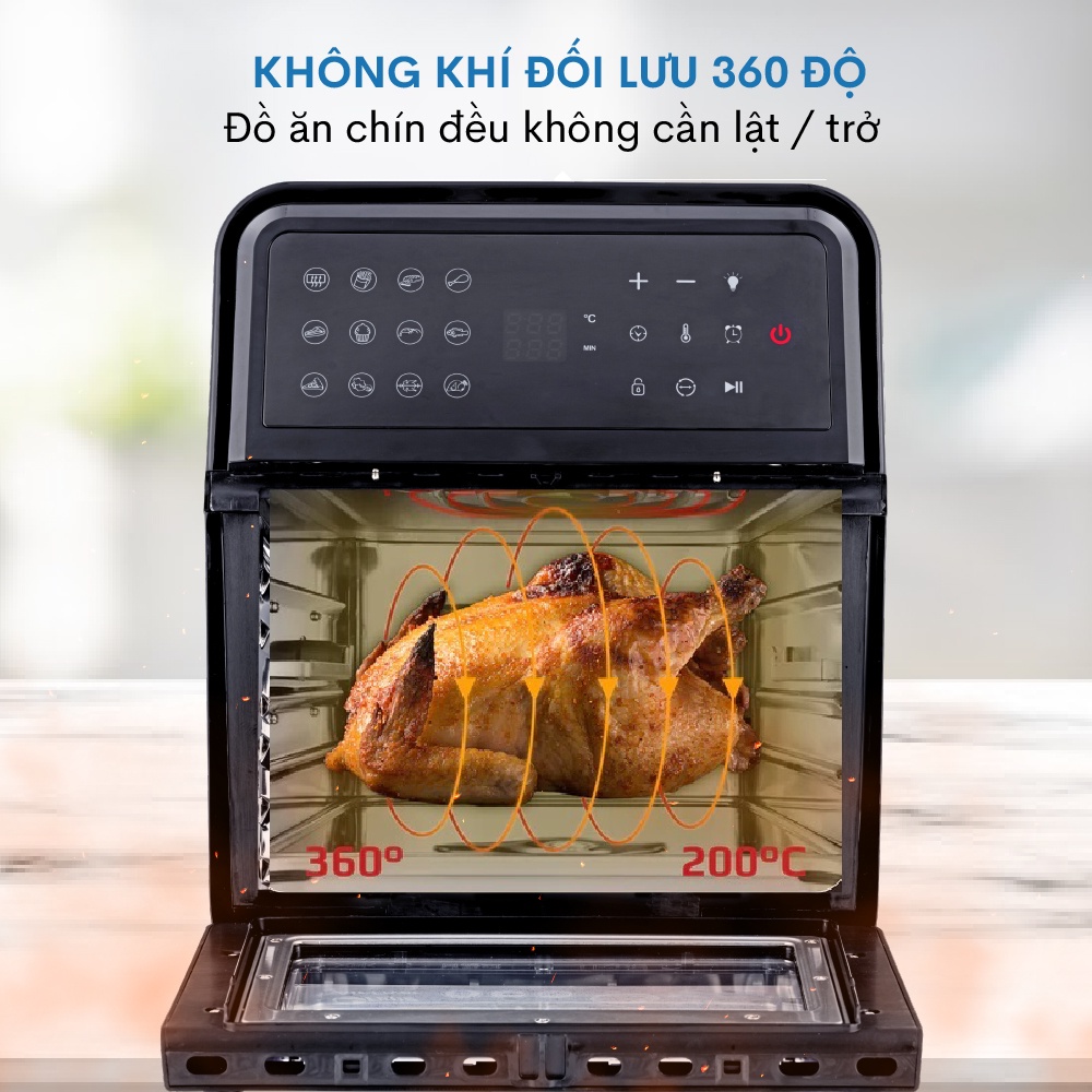 Nồi Chiên Không Dầu 12 lít FujiHome A12D, công suất 1800W, điều khiển điện tử, phủ inox cho thức ăn không bám mùi nhựa