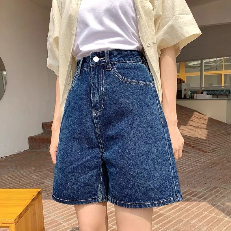 Quần short denim SUXI ống rộng lưng cao màu sắc đơn giản thời trang mùa hè cho nữ