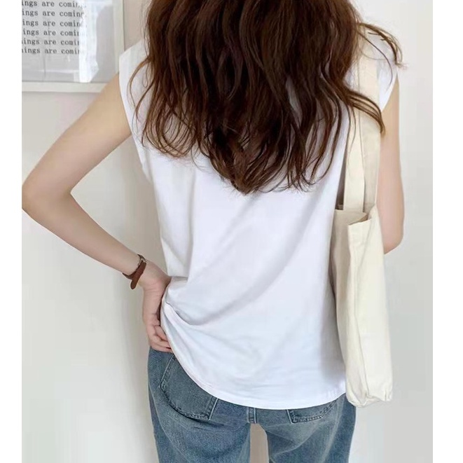 Milyfashion Áo thun không tay cổ tròn màu trắng dáng rộng Kích thước lớn Phong cách cơ bản Phù hợp với mọi trận đấu Mỏng hơn trông thường ngày hàng đầu