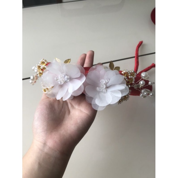 Mấn đội đầu cô dâu phối hoa voan và hạt ngọctrai cao cấp, vấn đội đầu áo dài, phụ kiện cô dâu, phụ kiện cưới