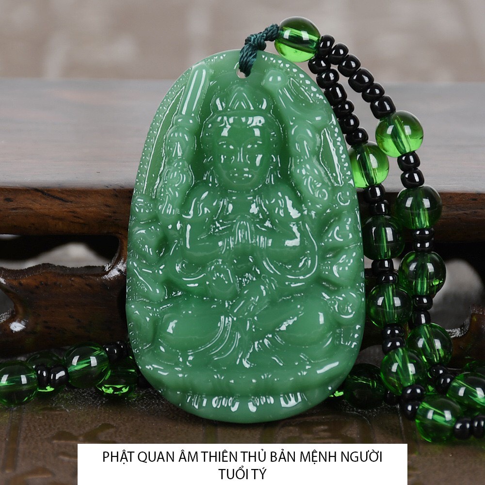 Chuỗi hạt dây chuyền mặt phật Thiên Thủ Thiên Nhãn màu xanh - Phật bản mệnh người Tý và 12 tuổi bản mệnh