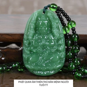 Chuỗi hạt dây chuyền mặt phật Thiên Thủ Thiên Nhãn màu xanh - Phật bản mệnh người Tý và 12 tuổi bản mệnh