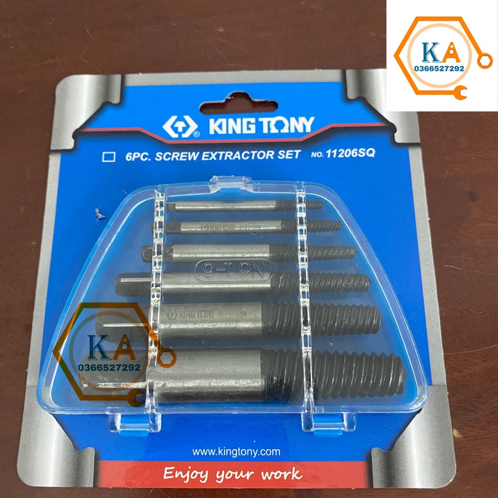 Bộ mũi vít nhổ ốc gãy, bộ tháo bu lông ốc vít trờn ren 6 mũi Kingtoni, mũi vặn ốc vít hư, tháo vít gãy toét