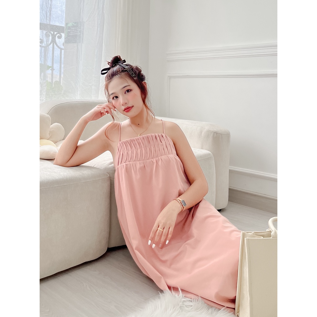 ĐẦM HAI DÂY DÁNG SUÔNG NGỰC XẾP LI XINH XẮN - SMOKEY DRESS