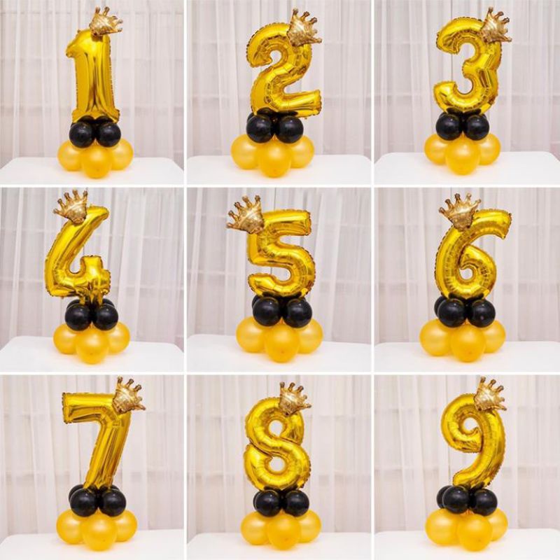 Set bóng số kèm vương miện size 16 inch trang trí sinh nhật - Kem Shop K142