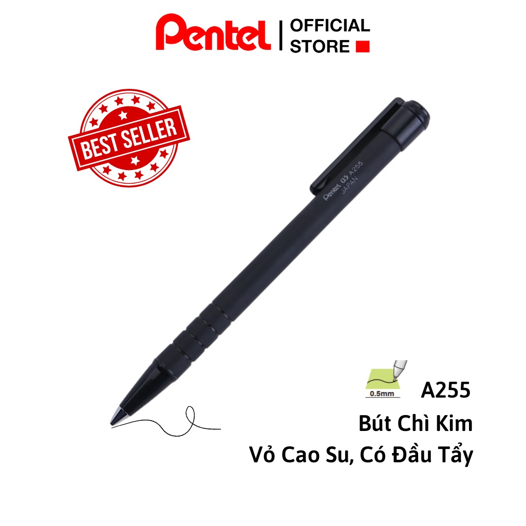 Ảnh Bút Chì Bấm Pentel A255 0.5mm Học Sinh - Thiết Kế Đơn Giản Bảo Vệ Đầu Ngòi 2