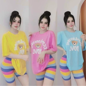 Bộ lửng Sắc Màu Áo Form Rộng, Quần Cầu Vồng Siêu Hot CHo Nữ Mặc Đi Chơi, Mặc Nhà, Mặc Ngủ